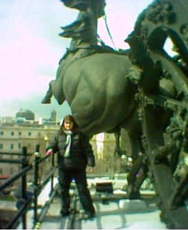Sharon Anniss on top of the Wellington Monument